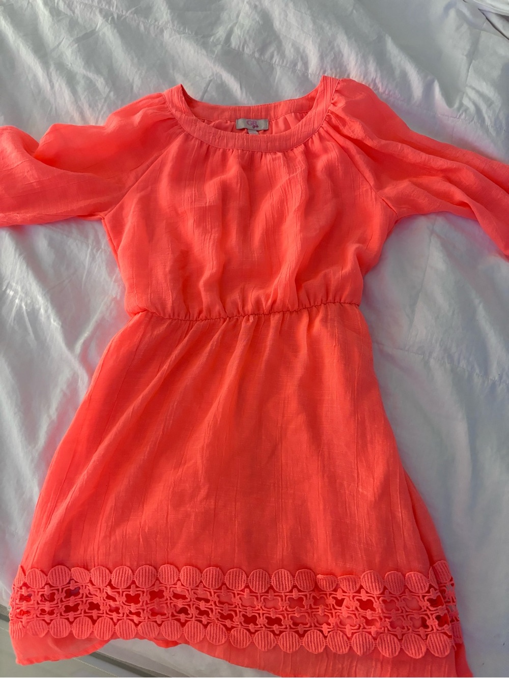 GB girls Neon Coral Lace-Hem Casual Dress